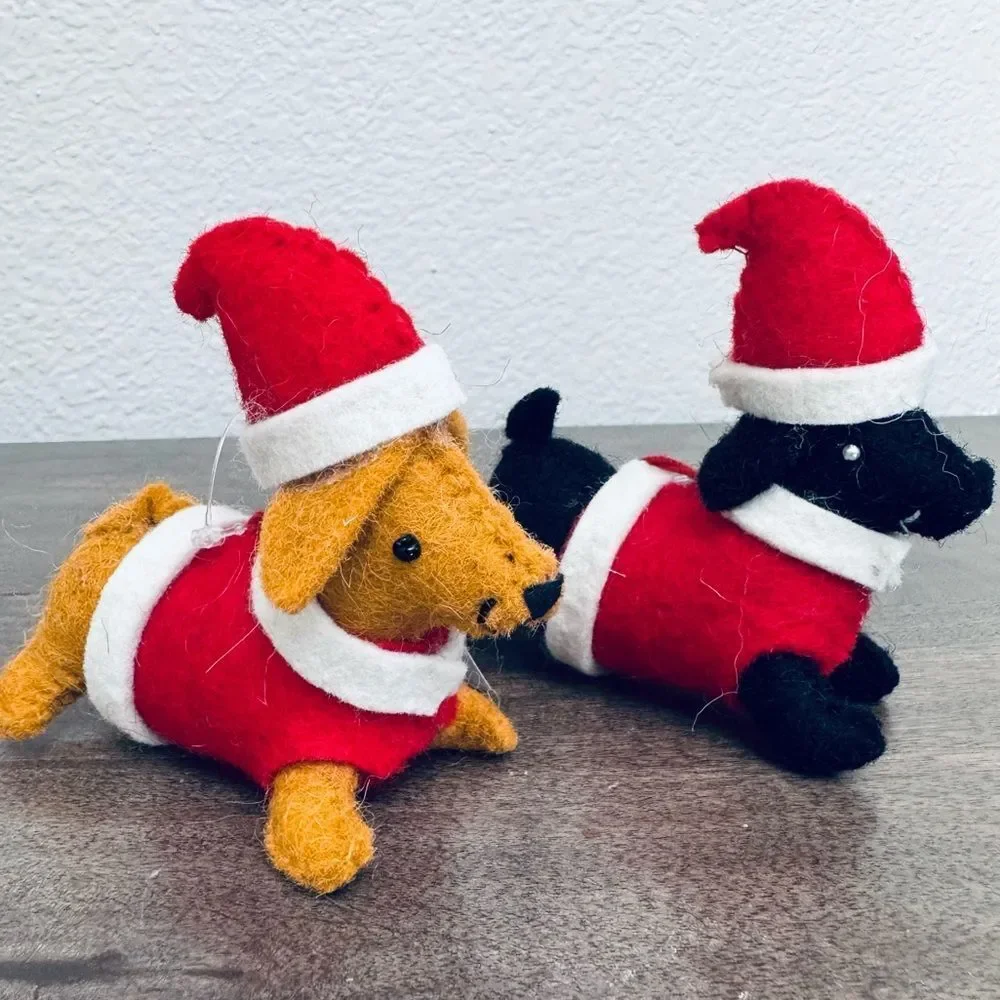 Dachshund Santa Dog Wool Christmas Holiday Ornaments Set